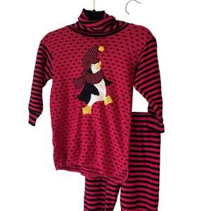 Vintage Bull Frog USA Made Girl Outfit Set Sweater & Pants Sz 6 Black Pink Strip